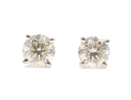 Estate 7/8 CT. T.W. Round Diamond Solitaire Stud Earrings in 14K White Gold 
