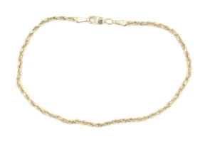 Classic High Shine 10KT Yellow Gold 2.1mm Rope Chain Bracelet 8" - 2.47 Grams