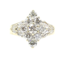 Estate 2.40 ctw Round and Baguette Cut Diamond Marquise Cluster 14KT Gold Ring