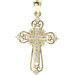 10KT Yellow Gold Round Cut Cubic Zirconia CZ Filigree Cross Necklace Pendant 2g