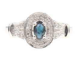 Natural 0.30 Ct Oval Sapphire & Round Diamond Halo 10KT White Gold Ring 2.26g