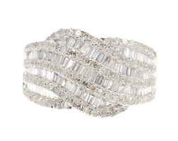 Multi-Row 1.70 Ctw Round & Baguette Diamond 10KT White Gold Crossover Ring 4.86g
