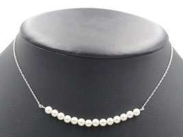 14KT White Gold 15" Choker Style 4.4mm White Cultured Pearl Bar Necklace 2.6g