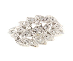 Estate 14KT White Gold 0.15 ctw Round Single Cut Leaf Motif Cocktail Ring - 3.2g