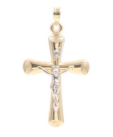 Religious 14KT Two-Tone Gold Inri Crucifix Cross Circle Motif Pendant 1.3" 1.15g
