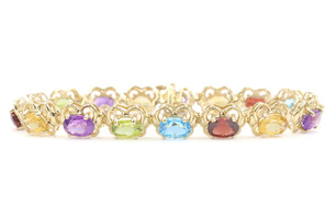 Fancy 14KT Yellow Gold Oval Cut Multi-Stone Alternating Tennis Bracelet 7" ADL