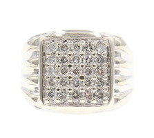 Men's Square Cluster 1.25 Ctw Round Diamond 14KT White Gold Ribbed Signet Ring