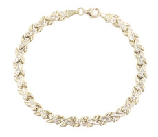 14KT Two Tone Yellow Gold 5.6mm Wide X Link Diamond Cut 7.5" Bracelet - 4.77g 