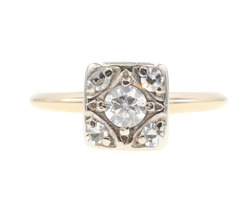 Antique-Style 0.45 Ctw Round Diamond 14KT Yellow Gold Cluster Engagement Ring 3g
