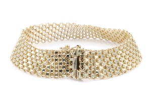 Italy 14KT Yellow Gold 14.7mm Wide Estate Bismark Mesh Chain Bracelet 8" 14.6g