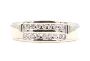 Men's 10KT White Gold Two Row 0.16 ctw Round Diamond 7.3mm Wide Estate Band Ring