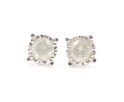 Solitaire 0.50 ctw Round Cut Diamond 10KT White Gold 5.2mm Stud Earrings by SK9