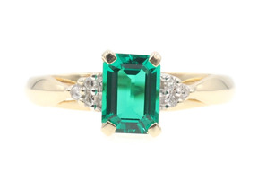 Women's 0.80 Ct Lab-Created Emerald & Natural Diamond 10KT Yellow Gold Ring LGL