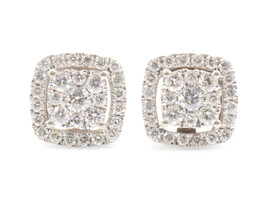 0.50 ctw Round Cut Diamond Double Halo Cluster 10KT White Gold Stud Earrings 
