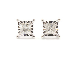 0.54 ctw Princess Cut 10KT White Gold Women's Classic Solitaire Stud Earrings 