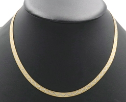 Reversible 18KT Two-Tone Gold 5mm Wave Design Herringbone Necklace 18" - 14.67g
