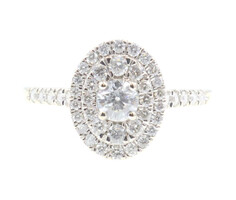 0.90 ctw Round Diamond Double Halo Oval Cluster 14KT White Gold Engagement Ring