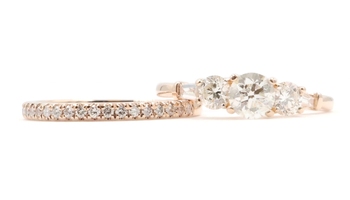 1.50 ctw Diamond Past Present Future 14Kt & 10KT Rose Gold Wedding Ring Set 