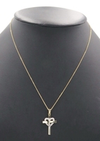 0.08 ctw Round Diamond 10KT Yellow Gold Heart Cross Pendant on 18" Necklace 2.2g