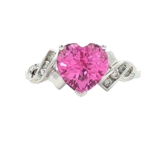 Heart-Cut 2.15 Ct Synthetic Pink Sapphire & Round Diamond 10KT Gold Ribbon Ring