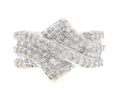 1.20 Ctw Round & Baguette Diamond 10KT Yellow Gold Crossover Cluster Ring by SJ