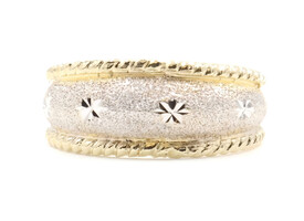 Two Tone 14KT Yellow and White Gold 8.5mm Wide Textured Diamond Cut Band Ring
