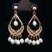 14KT Yellow Gold White Cultured Button Pearl Chandelier Dangle Earrings 3.5g  
