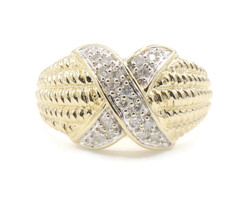 0.32 ctw Round Diamond "X" Style Two Tone Rope Band 13.3mm Wide 14KT Gold Ring 
