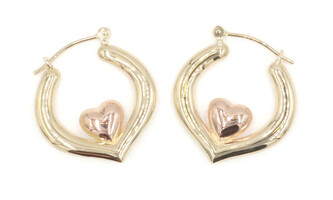 0.8" Estate Two Tone 14KT Yellow and Rose Gold Women's Heart Hoop Earrings 
