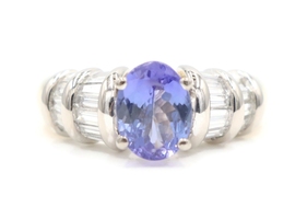 Women's 1.08 Ct Oval Tanzanite & Baguette Diamond 18KT Two-Tone Gold Ring 8.36g