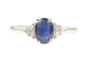 Oval Cut 0.90 Ct Lab-Created Blue Sapphire & Round Diamond 14KT White Gold Ring