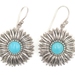 Estate Sterling Silver Round Cabochon Turquoise 36.3mm Sunflower Dangle Earrings