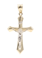 Classic Two Tone 14KT Yellow and White Gold 41.9mm Crucifix Cross Pendant 1.42g
