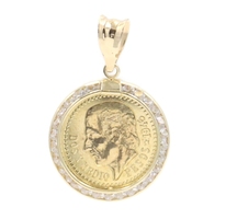 Copy 1945 Dos Y Medio Pesos Round Cubic Zirconia 14KT Yellow Gold Coin Pendant