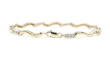 Women's 0.36 Ctw Round Diamond 10KT Gold Wavy Bar Link Bracelet 6 3/4" 4.93g