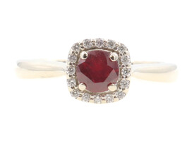 0.45 ctw Round Cut Lab Created Ruby & 0.25 ctw Diamond Halo 14KT Gold Ring 