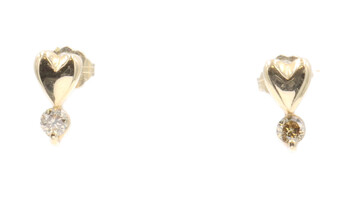 Women's Estate 14KT Yellow Gold 0.20 ctw Round Diamond Heart Stud Earrings 1.1g