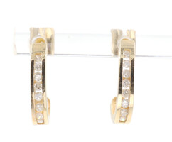 10KT Yellow Gold Semi-Hoop 0.32 ctw Round Cut Diamond Channel Hoop Earrings 1.4g