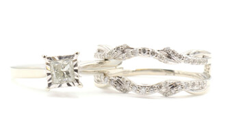 0.98 ctw Princess and Round Cut Diamond 10KT & 14KT White Gold Wedding Ring Set