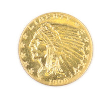 1908 $2.50 US Dollar Gold Indian Head Gold Coin - Date 1908