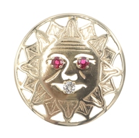 Unique 14KT Gold 0.22 Ctw Lab-Created Ruby & Diamond Sun Face Pendant 1.1" 5.34g