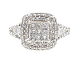 1.0 Ctw Princess & Round Diamond 10KT White Gold Double Halo Engagement Ring