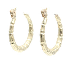 Estate High Shine 10KT Yellow Gold Bamboo-Style Hinged Hoop Earrings 0.7" - 1.1g