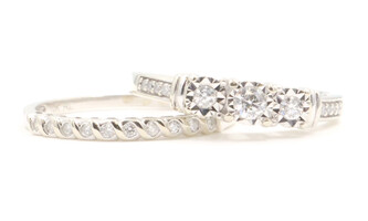Estate 10KT White Gold Past Present Future 0.48 ctw Diamond Wedding Ring Set
