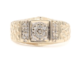 Retro-Style 0.16 Ctw Single Cut Diamond Cluster 10KT Yellow Gold Nugget Ring 4g