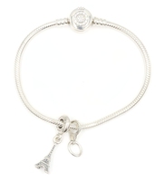 Pandora Moments Sparkling Crown O Bracelet Sterling Silver with 2 Charms 7" 19g