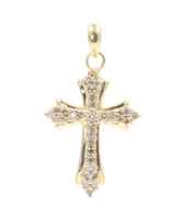 Estate 10KT Yellow Gold 0.30 ctw Round Diamond 1.1" Women's Cross Pendant 2.49g