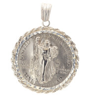 Liberty Bicentennial Half Dollar Embossed Coin in Sterling Silver Rope Bezel 