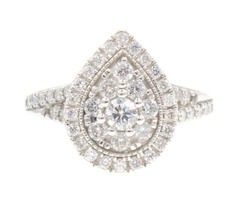 Estate 1.27 Ctw Round Diamond Pear Cluster Halo 10KT White Gold Engagement Ring
