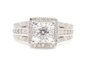 2.18 Ctw Round Diamond 14KT White Gold Square Cluster Halo Engagement Ring 6.46g